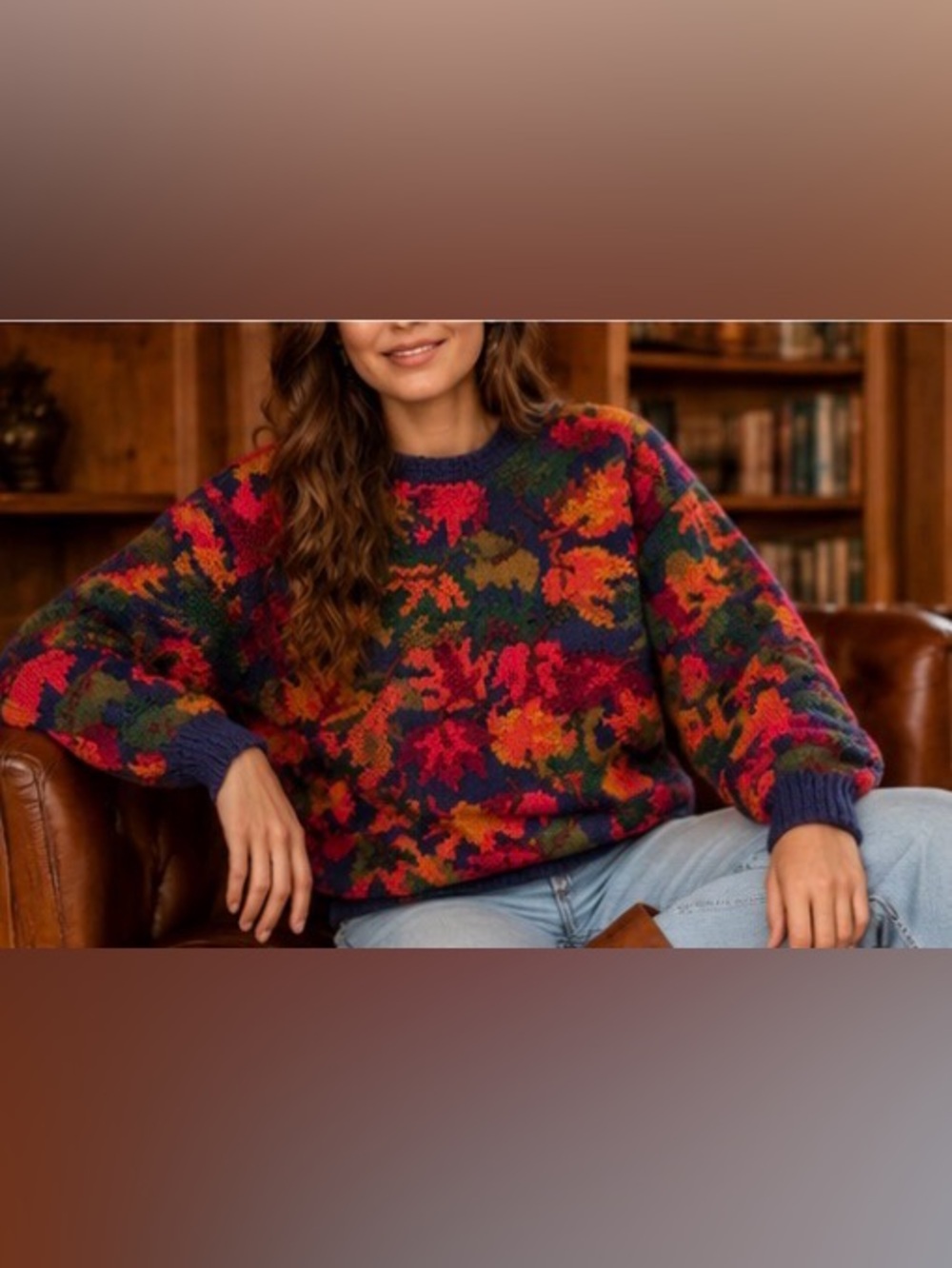 Vintage 80s Signatures by Northern Isles Hand Knit Fall Leaf Sweater Cottagecore - Picture 11 of 11